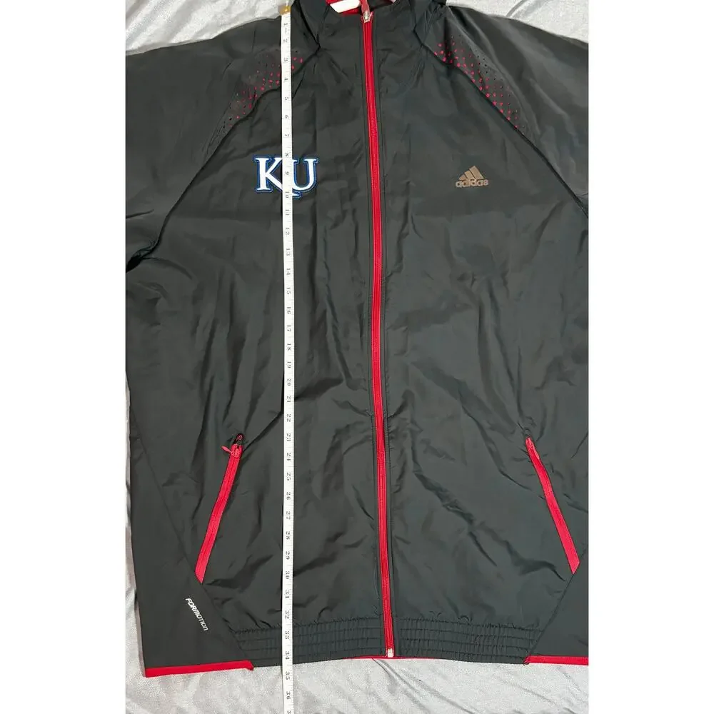 Vintage Kansas Jayhawks Full Zip Adidas Embroidered Gray Warm Up Jacket Sz 2XT